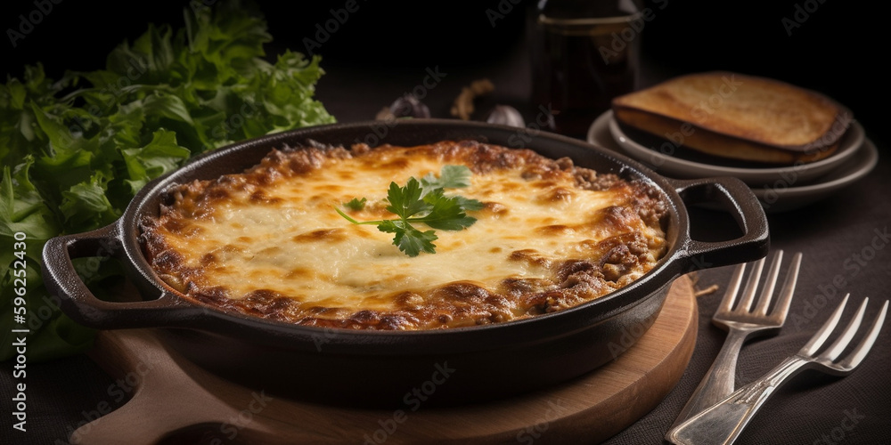 Leckere Lasagne mit viel Käse und Béchamelsauce überbacken frisch serviert Nahaufnahme, ai generativ Leckere Lasagne mit viel Käse und Béchamelsauce überbacken frisch serviert Nahaufnahme, ai generativ