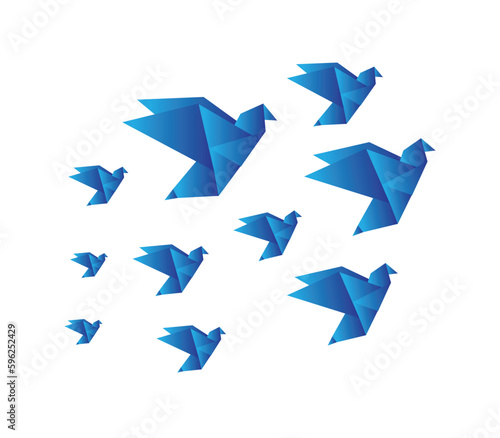 blue flock of origami bird