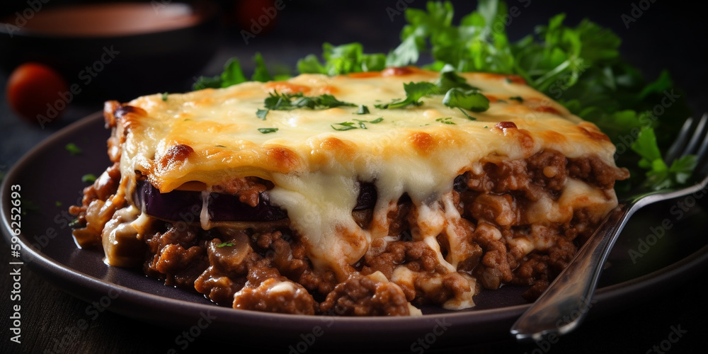ภาพประกอบสต็อก Leckere Lasagne mit viel Käse und Béchamelsauce ...