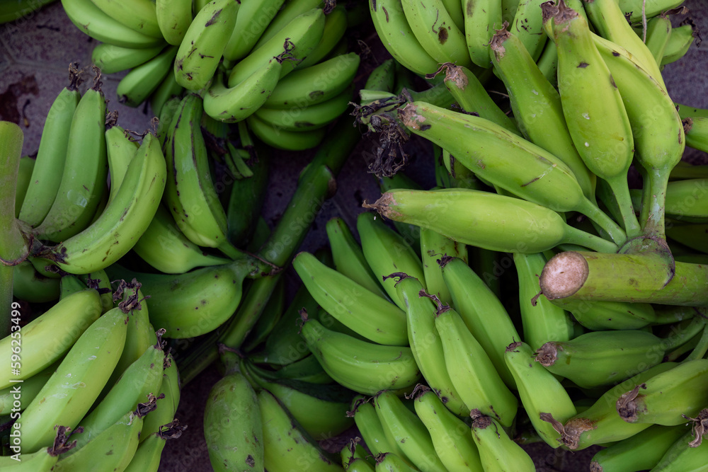 Ripe green bananas, in Nizwa market, background