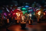 Colorful light bulbs. Generative AI
