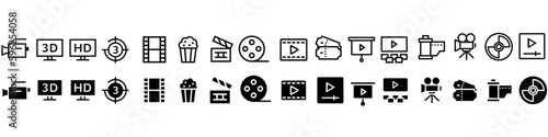 Cinema vector icon set. movie  illustration symbol collection. movie house sign or logo.