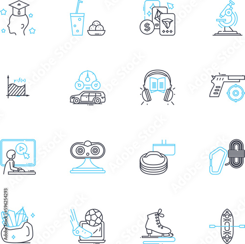 Virtual meeting linear icons set. Zoom, Webex, Teams, Skype, Collaboration, Communication, Online line vector and concept signs. Remote,Video,Audio outline illustrations