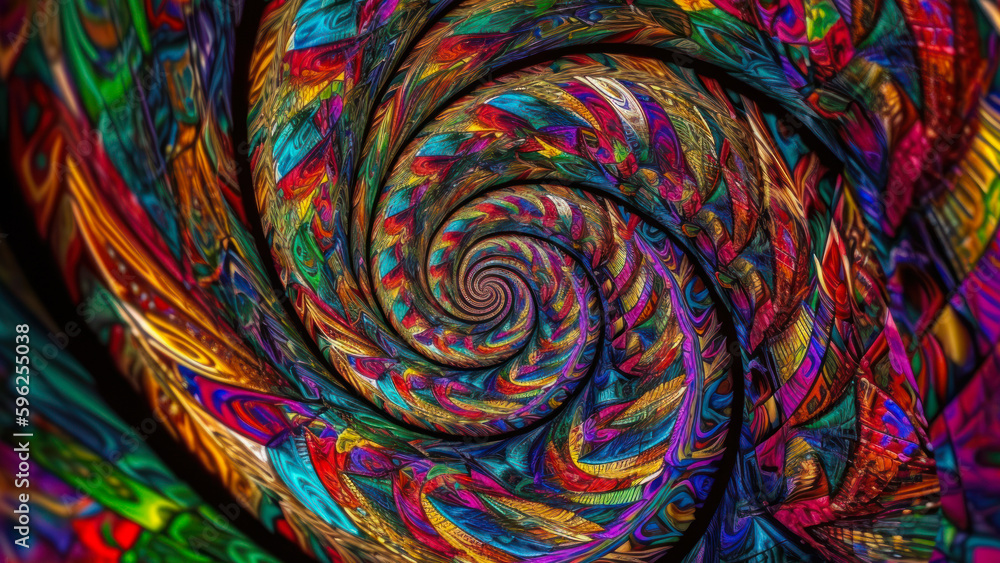 colorful spiral fractal, psychedelic background generative ai