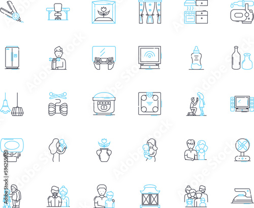 Dwellers linear icons set. Denizens, Inhabitants, Residents, Occupants, Citizens, Locals, Natives line vector and concept signs. Settlers,Tenants,Homesteaders outline illustrations