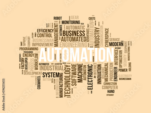 Word cloud background concept for automation. Electronic software industry, engineering production system of cloud control innovation. vector illustration.