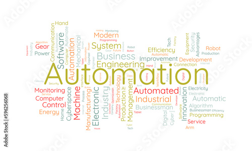 Word cloud background concept for automation. Electronic software industry, engineering production system of cloud control innovation. vector illustration.
