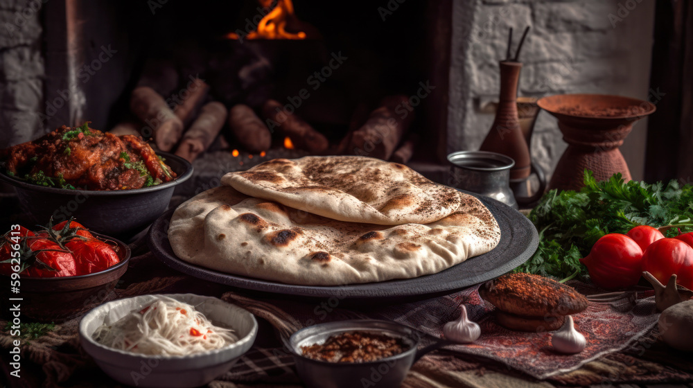 Armenian lavash cooked in the oven, pita bread generative ai