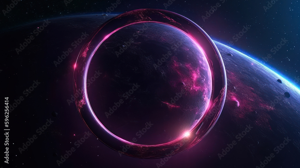 circle sci-fi space frame mockup neon purple blue lights generative ai