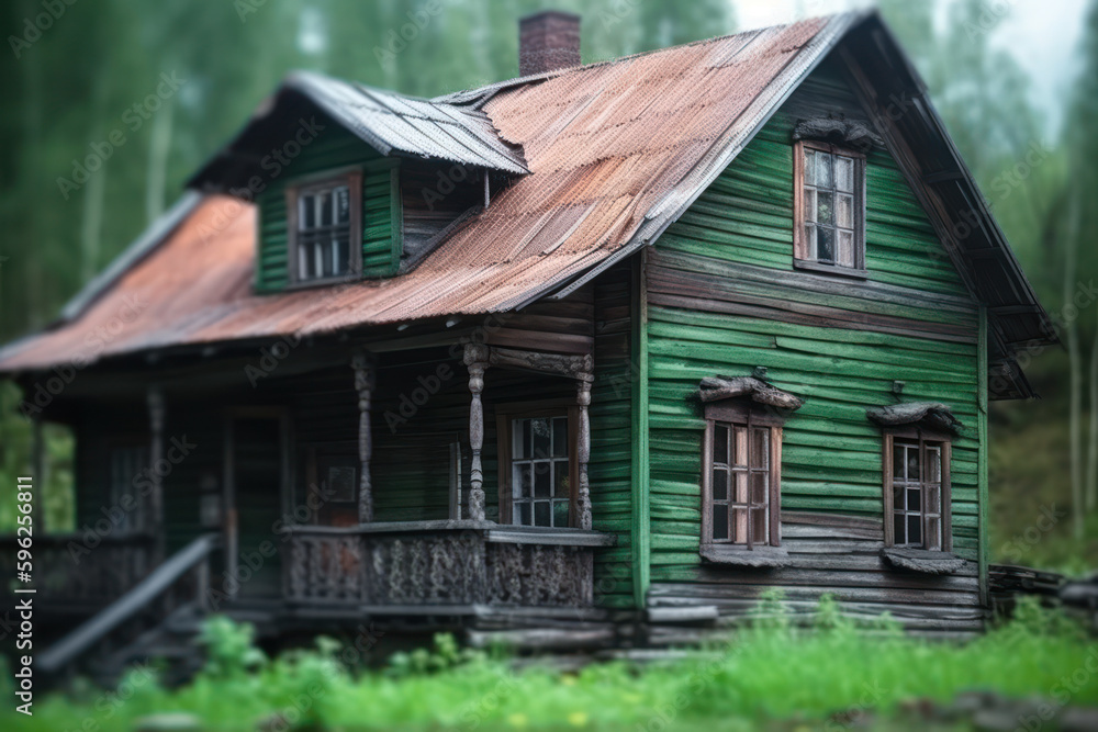old wooden eco house in forest generative ai old wooden eco house in forest generative ai