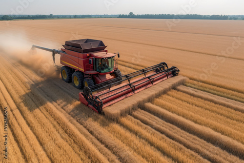 combine harvester harvesting wheat aerial generative ai