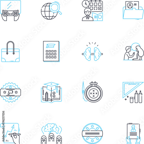 Web-based education linear icons set. Online, E-learning, Distance learning, Virtual, Webinar, Collaboration, Accessibility line vector and concept signs. Interactivity,Platform,Digital outline