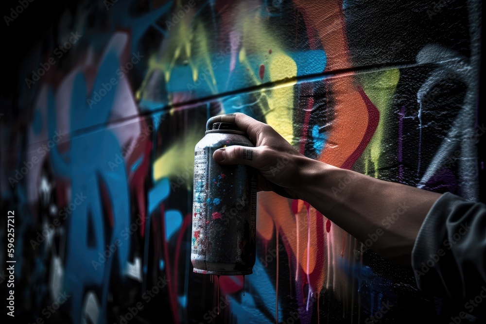 spray can in hand, graffiti artist in the midst of a creative flurry ...