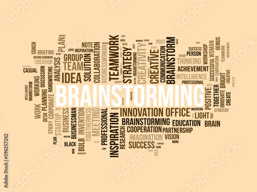 Word cloud background concept for Brainstorming. Creative innovation, brainstorm idea, strategy of business success. vector illustration.