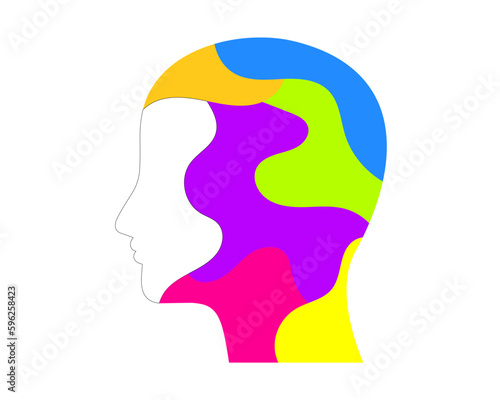 Colorful profile of a female head. Vector illustration in flat style