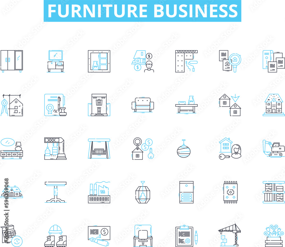 Furniture business linear icons set. Quality, Comfort, Durability, Style, Elegance, Sophistication, Design line vector and concept signs. Craftsmanship,Versatility,Functionality outline illustrations Furniture business linear icons set. Quality, Comfort, Durability, Style, Elegance, Sophistication, Design line vector and concept signs. Craftsmanship,Versatility,Functionality outline illustrations