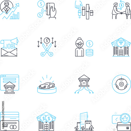 Capital budgeting linear icons set. Investment, Analysis, Finance, Risk, Opportunity, Decision, Budget line vector and concept signs. Cash flow,NPV,IRR outline illustrations