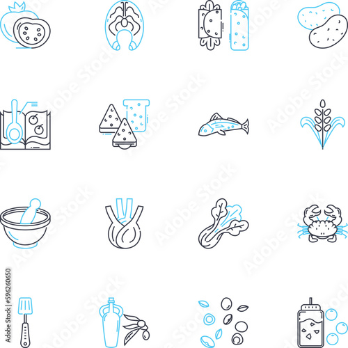 Eating house linear icons set. Restaurant, Bistro, Caf?, Diner, Eatery, Brasserie, Canteen line vector and concept signs. Cafeteria,Grill,Tavern outline illustrations