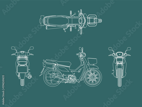 set of vintage motercycles. Blue print