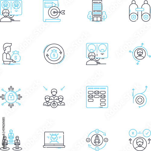 Minimalist approach linear icons set. Simplify, Clutter-free, Streamline, Essential, Efficient, Bare, Unadorned line vector and concept signs. Sparse,Clean,Balanced outline illustrations photo