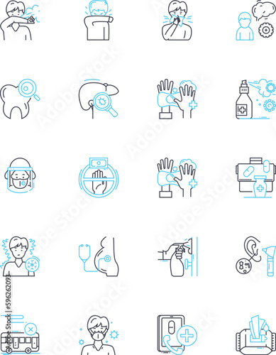 SARS-CoV- linear icons set. Virus, Pandemic, Disease, Infection, Respiratory, Outbreak, Corona line vector and concept signs. RNA,Transmission,Quarantine outline illustrations