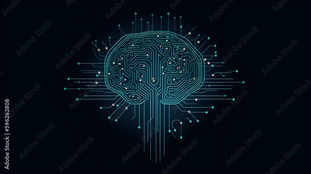 Digital brain with circuits, minimalistic Artificial Intelligence AI ...