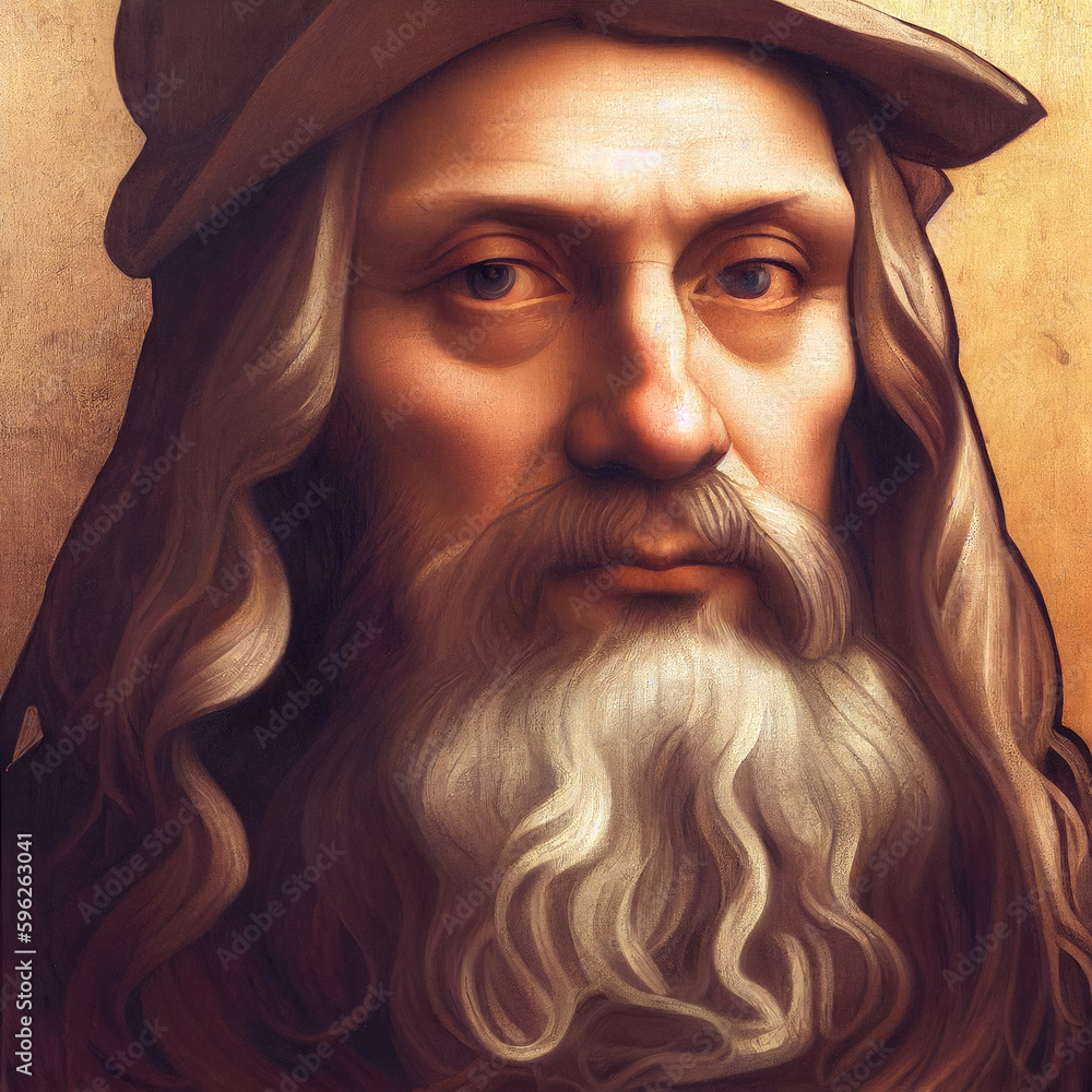 Oil painting portraits of the great polymath Leonardo da Vinci, and ...