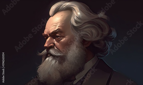 Oil painting portraits of the great sociologist Karl Marx, and historical figures, can be used for education, and cultural commentary, Generative Ai.