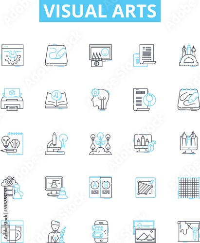 Visual arts vector line icons set. Drawing, Painting, Sculpture, Mosaic, Printmaking, Photography, Installation illustration outline concept symbols and signs