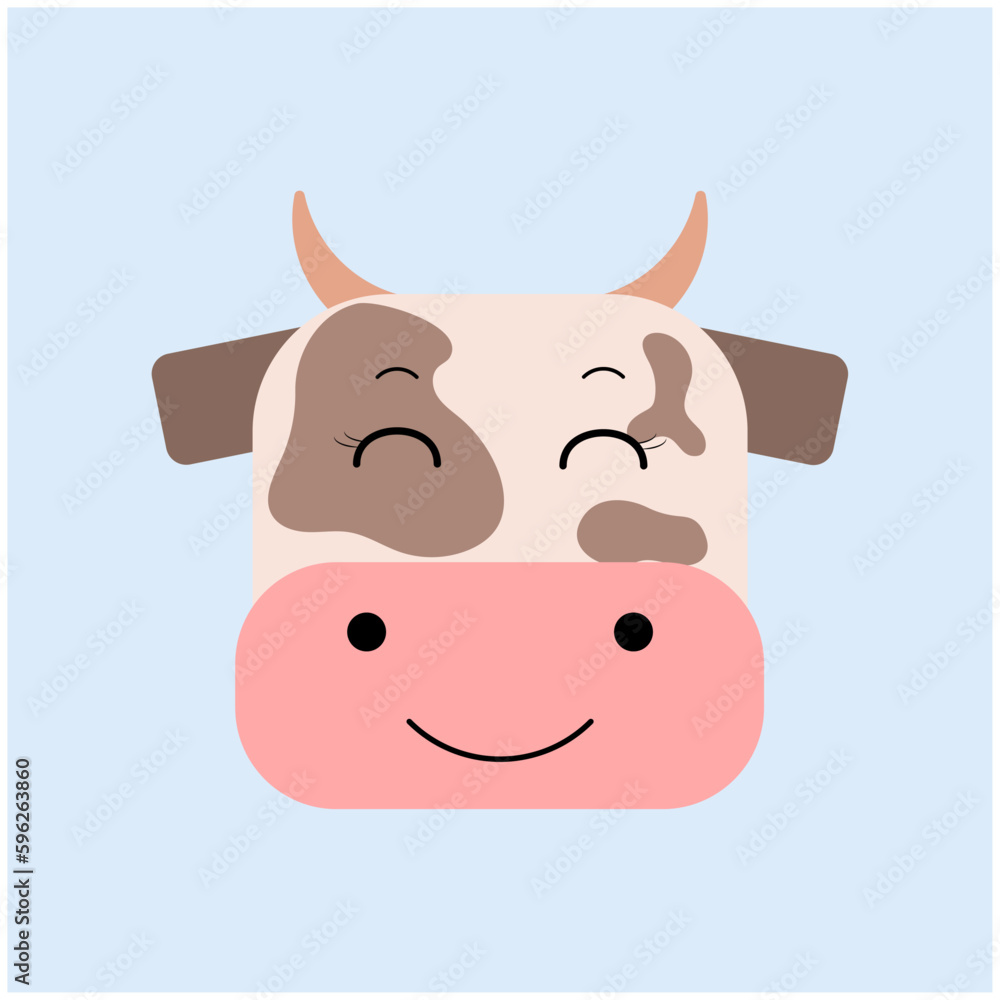 Illustration of a cute cow. Vector flat image of a cow for prints, posters, pattern. Farm animals. Illustration of a cute cow. Vector flat image of a cow for prints, posters, pattern. Farm animals.