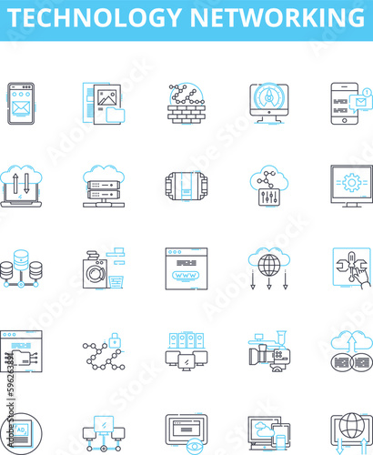 Technology networking vector line icons set. Networking, Technology, LAN, WAN, TCP, IP, Wi-Fi illustration outline concept symbols and signs