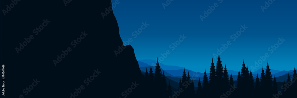 landscape mountain sky sunset outdoor forest silhouette vector illustration good for  wallpaper design, design template, background template, and tourism design template