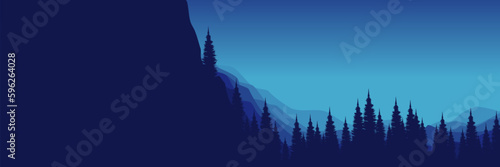 landscape mountain sky sunset outdoor forest silhouette vector illustration good for wallpaper design, design template, background template, and tourism design template