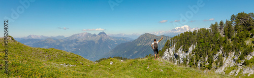 Man hiking trail with beautiful panorama