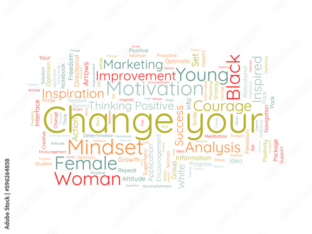Word cloud background concept for Change your Mindset.Mind idea reactive attitude for positive improvement. vector illustration. Word cloud background concept for Change your Mindset.Mind idea reactive attitude for positive improvement. vector illustration.