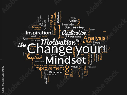 Word cloud background concept for Change your Mindset.Mind idea reactive attitude for positive improvement. vector illustration.