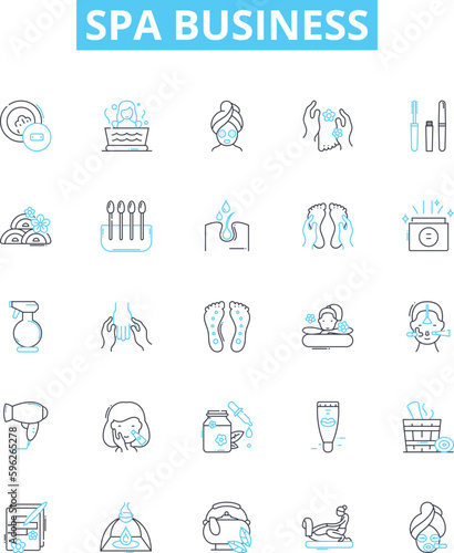 Spa business vector line icons set. Spa, Business, Relaxation, Massage, Beauty, Aesthetic, Facial illustration outline concept symbols and signs