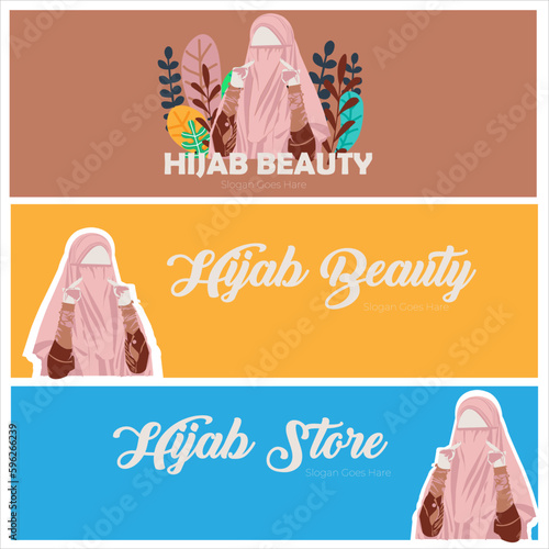 beautiful muslim woman wearing niqab beautiful girl with flower wreath character illustration.