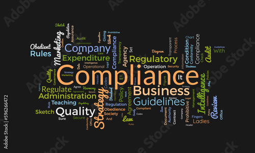 Word cloud background concept for Compliance. Business agency policy guidelines for quality process regulatory. vector illustration.