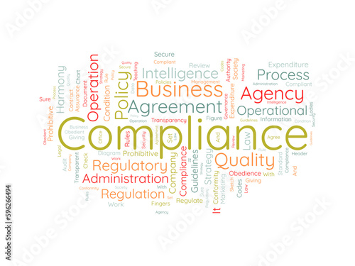 Word cloud background concept for Compliance. Business agency policy guidelines for quality process regulatory. vector illustration.