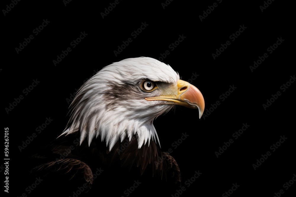 majestic bald eagle in stunning detail against a dark background. Generative AI majestic bald eagle in stunning detail against a dark background. Generative AI