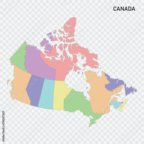 Isolated colored map of Canada with borders