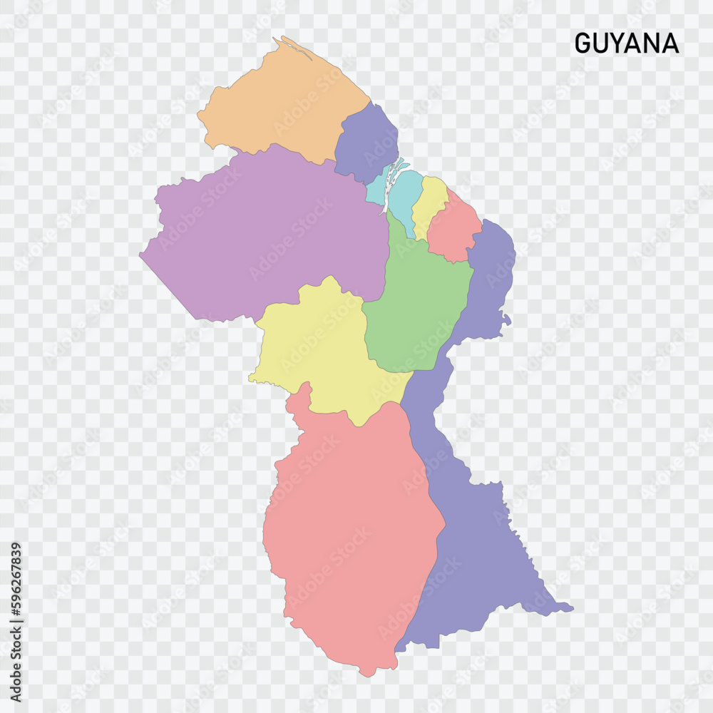 Isolated colored map of Guyana with borders