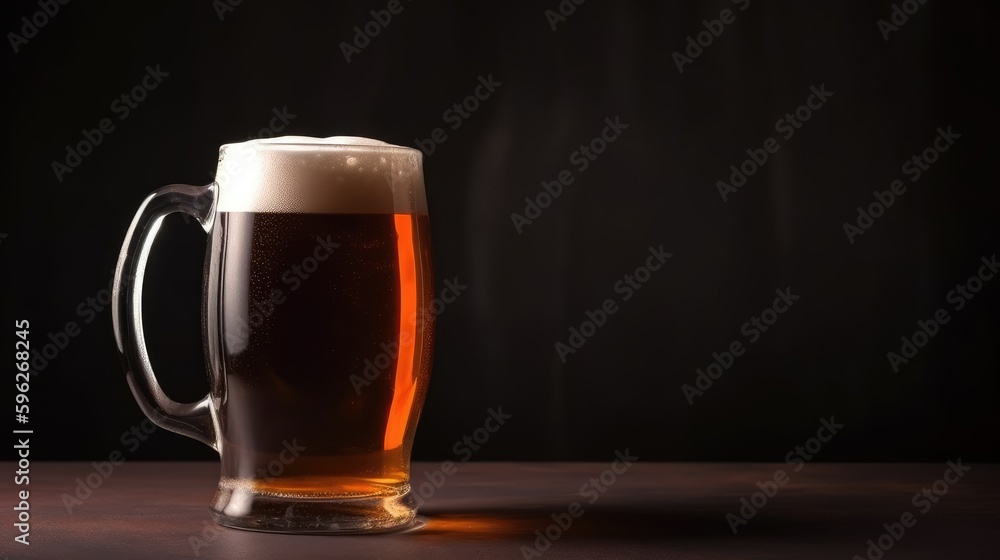 Glass of cold beer on dark background. Generative AI Glass of cold beer on dark background. Generative AI