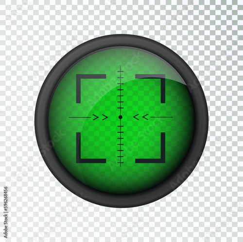 Realistic sniper sight thermal imager. Sniper scope with measurement thermal imager marks template. Sniper scope crosshairs view. Realistic vector optical sight.