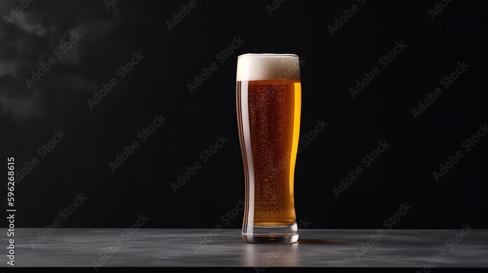 Glass of cold beer on dark background. Generative AI
