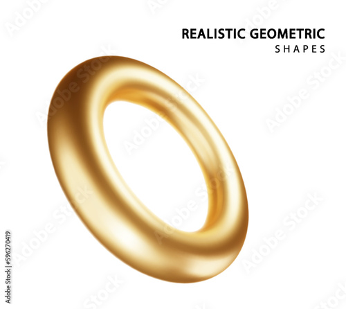 Realistic tor isolated on white background. Vector geometric 3d golden rings. Minimal Decoration element. SVG