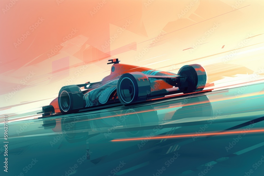Colorful Illustrations of a Race Car Speeding During a Racing Competition