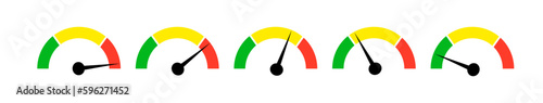 Speedometer gauge meter icons. Vector scale, level of performance. Speed indicator .Infographic of risk, gauge, score progress