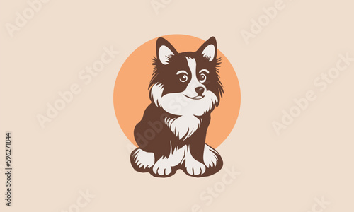 Vector beautiful little cute sly puppy of corgi breed. A simple graphic dog. Light background. Sticker, icon and emblem.